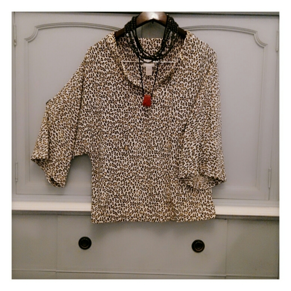 Chico's leopard print tunic w/ dolman sleeves sz 1